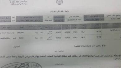 هيئة المواصفات والمقاييس بميناء الحديدة ترفض كمية من الدقيق التركي الفاسد التابع للغذاء العالمي